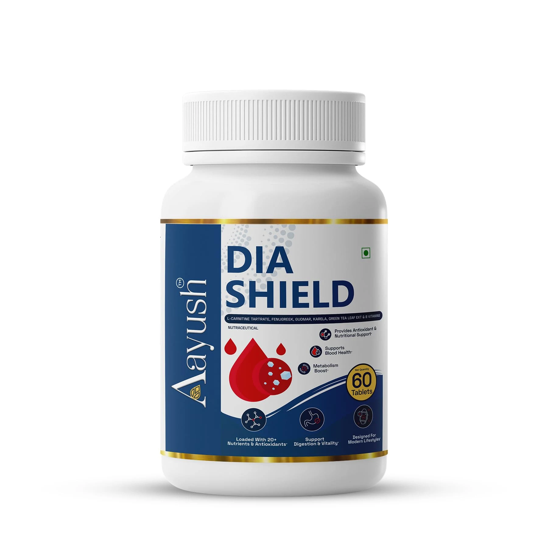 Комплекс для поддержки уровня сахара Aayush Wellness Dia Shield — 60 таблеток